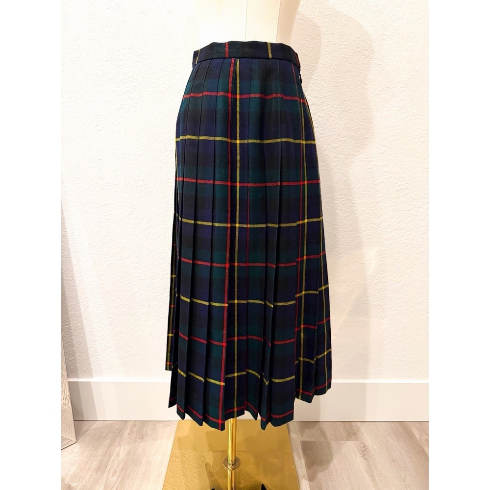 Vintage D Byford Scotland Wool Tartan Pleated Midi Skirt US 8 Plaid Academia - Picture 2 of 12